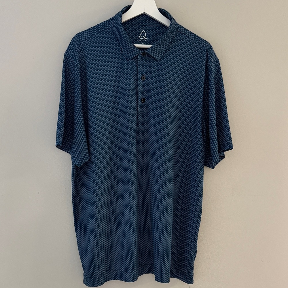 Deolax Men XL Blue Patterned Geometric Short Sleeve‎ Polo Golf Shirt - Picture 3 of 11